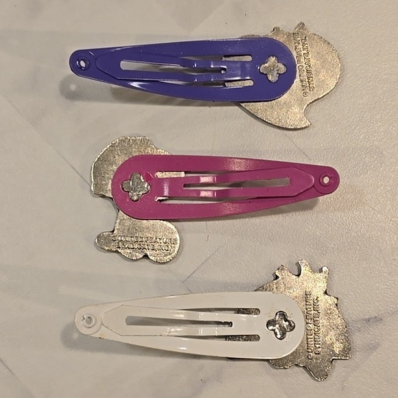 Vtg Snoopy & Woodstock Hair Snap Clips Enamel Rainbow Glitter Set of 3 - Picture 2 of 3